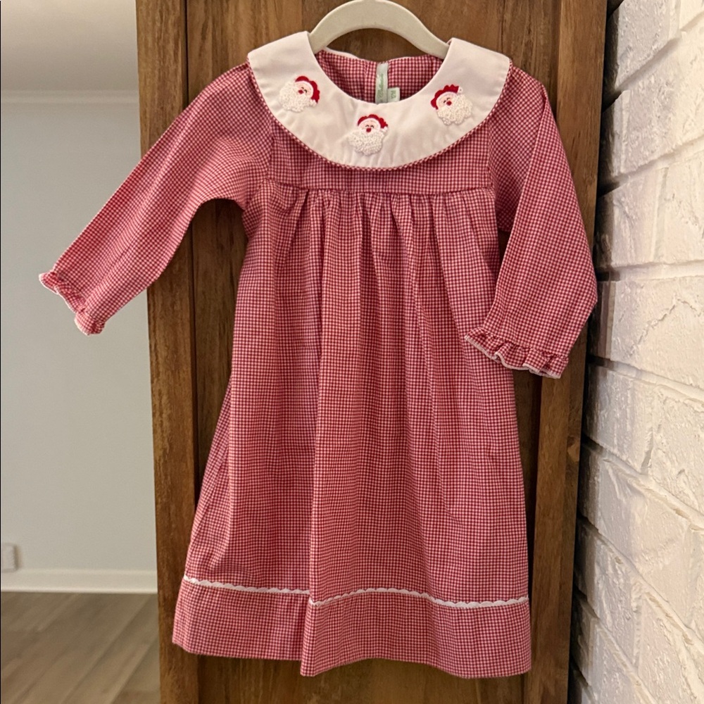 Red Gingham Dress with Embroidered Collar